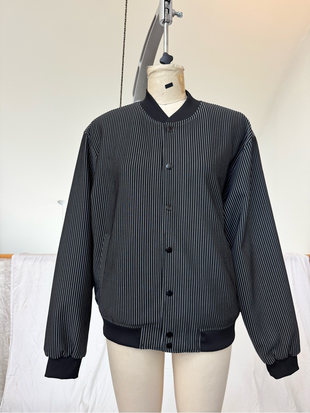 Forever 21 Black Pinstripe Bomber Jacket